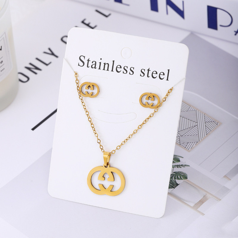 Minimalist Titanium Steel Jewelry Set Stainless Steel Necklace And Earrings