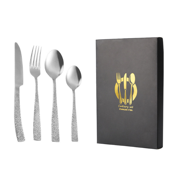 4-piece Stainless Steel Cutlery Set With Hammered-handle Spoons