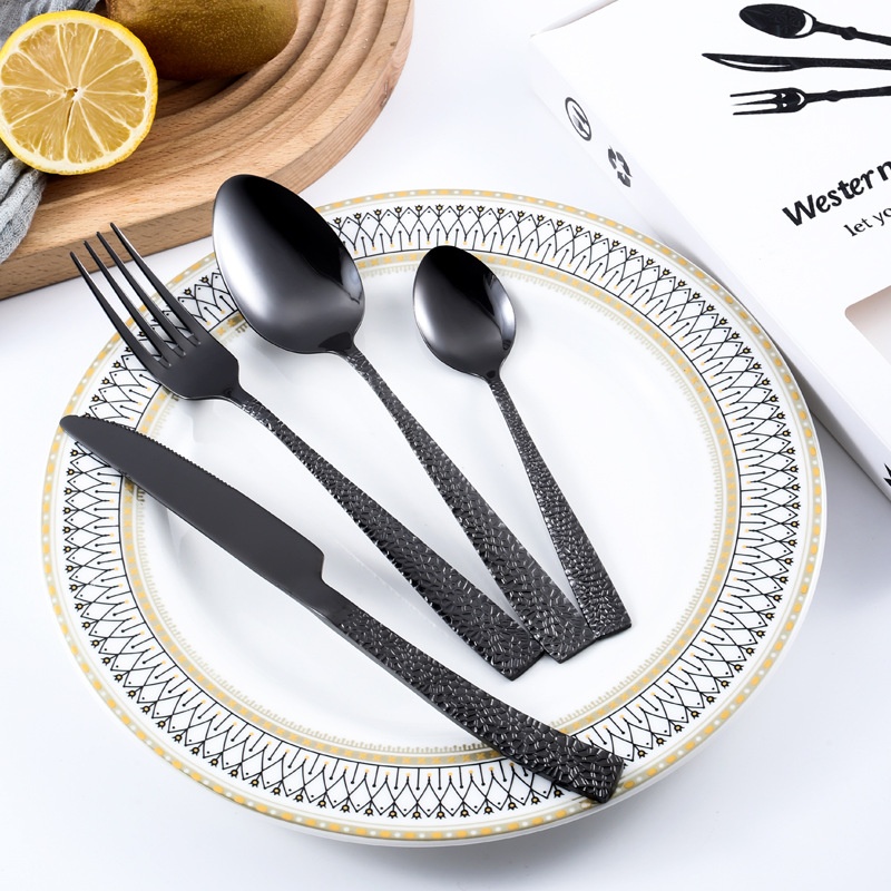 4-piece Stainless Steel Cutlery Set With Hammered-handle Spoons