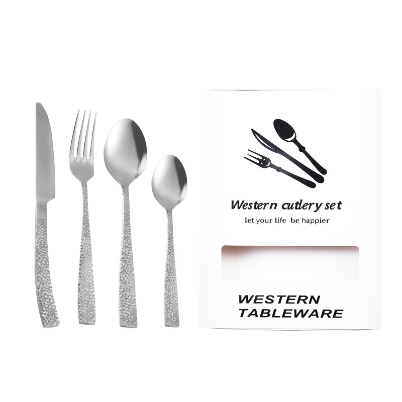 4-piece Stainless Steel Cutlery Set With Hammered-handle Spoons