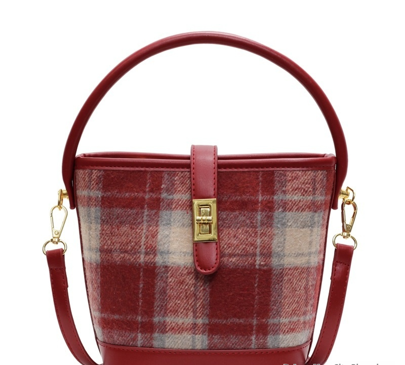 Korean-style Niche Vintage Suede Plaid Tote Bucket Bag