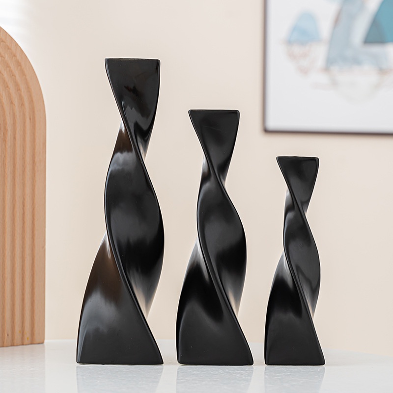 Minimalist Nordic Black-and-White Ceramic Vase Trio For Living Room Decor