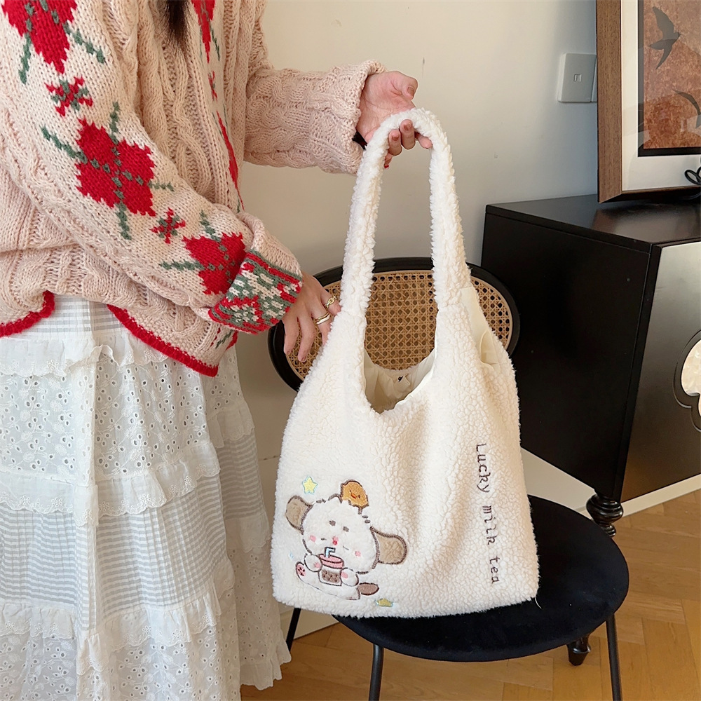 Korean-style Plush Shoulder Bag For Women Autumnwinter