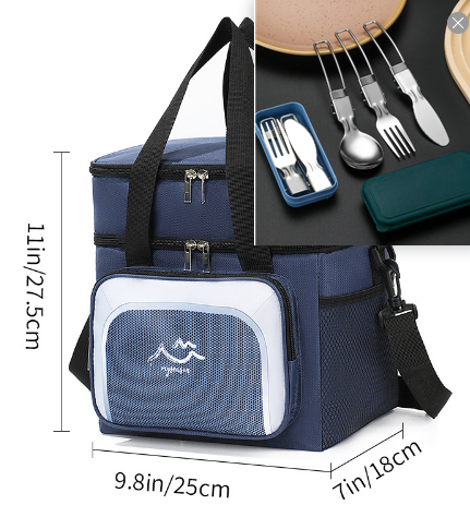 Lunch Bag  Navy Blue  Knife Fork And Spoon Set
