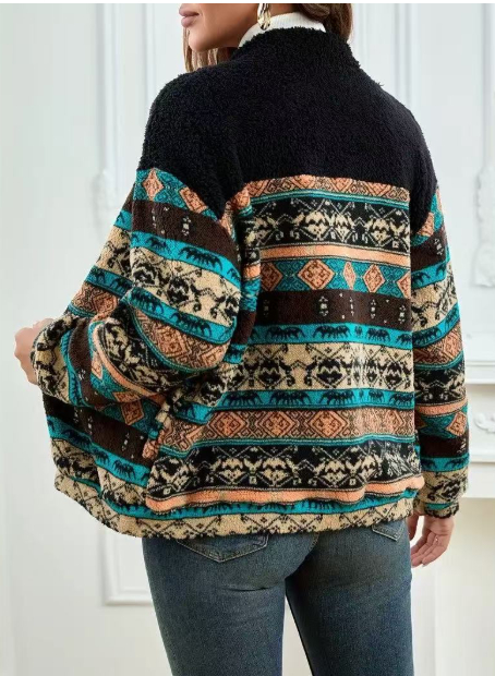 Double-sided Plush Stand-up Collar Zip-up Cardigan For Fall And Winter