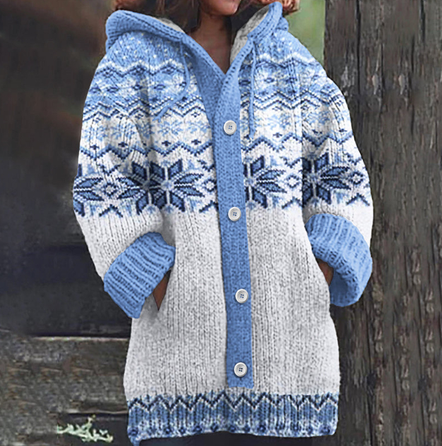 Loose Linen Floral Cardigan Retro-style Loose Hooded Knit Top