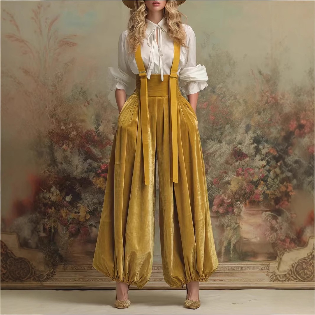 Stylish  Relaxed-fit Velvet Workwear Jumpsuit