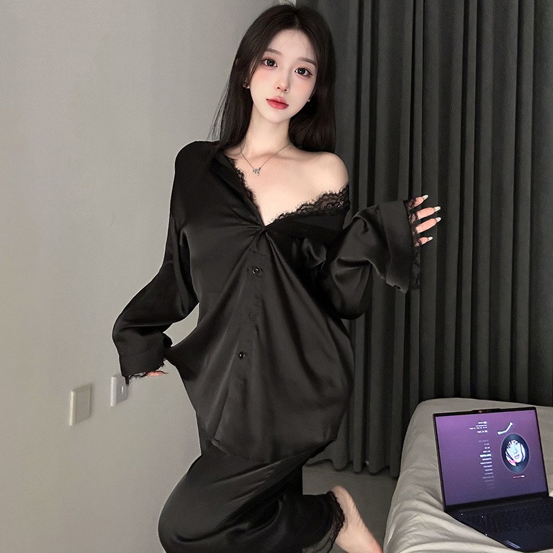 Womens Seductive Boyfriend-Style Pajama Shirt Set