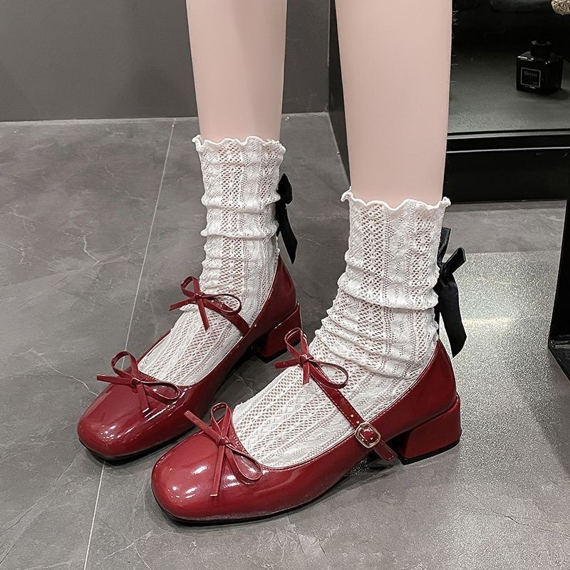 Elegant Square-toe Mary Jane Shoes With A Bow And A Single Strap