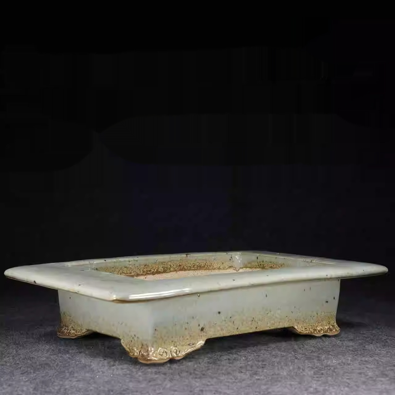 Ancient Style Kiln Fired Jun Glazed Rectangular Wide Edged Bonsai Pot For Pines And Cypresses