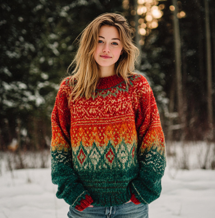 Womens Printed Crew-Neck Sweatshirt In A Sweater-Look Style