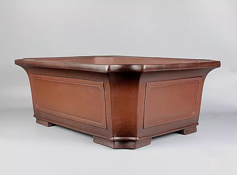 Handmade Antique-style Rectangular Purple Clay Bonsai Pot