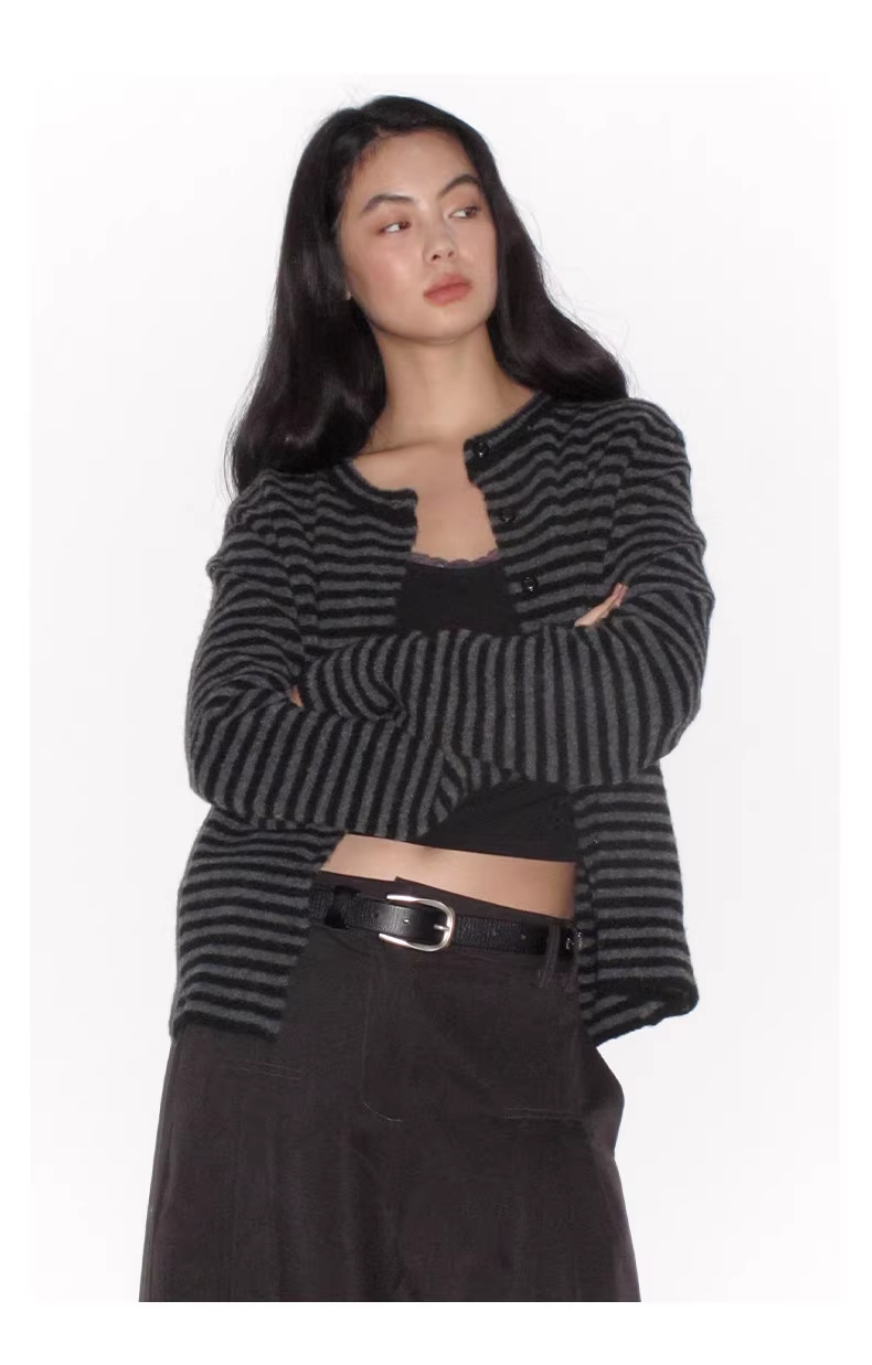 Striped Turtleneck Knit Sweater Base Layer Top