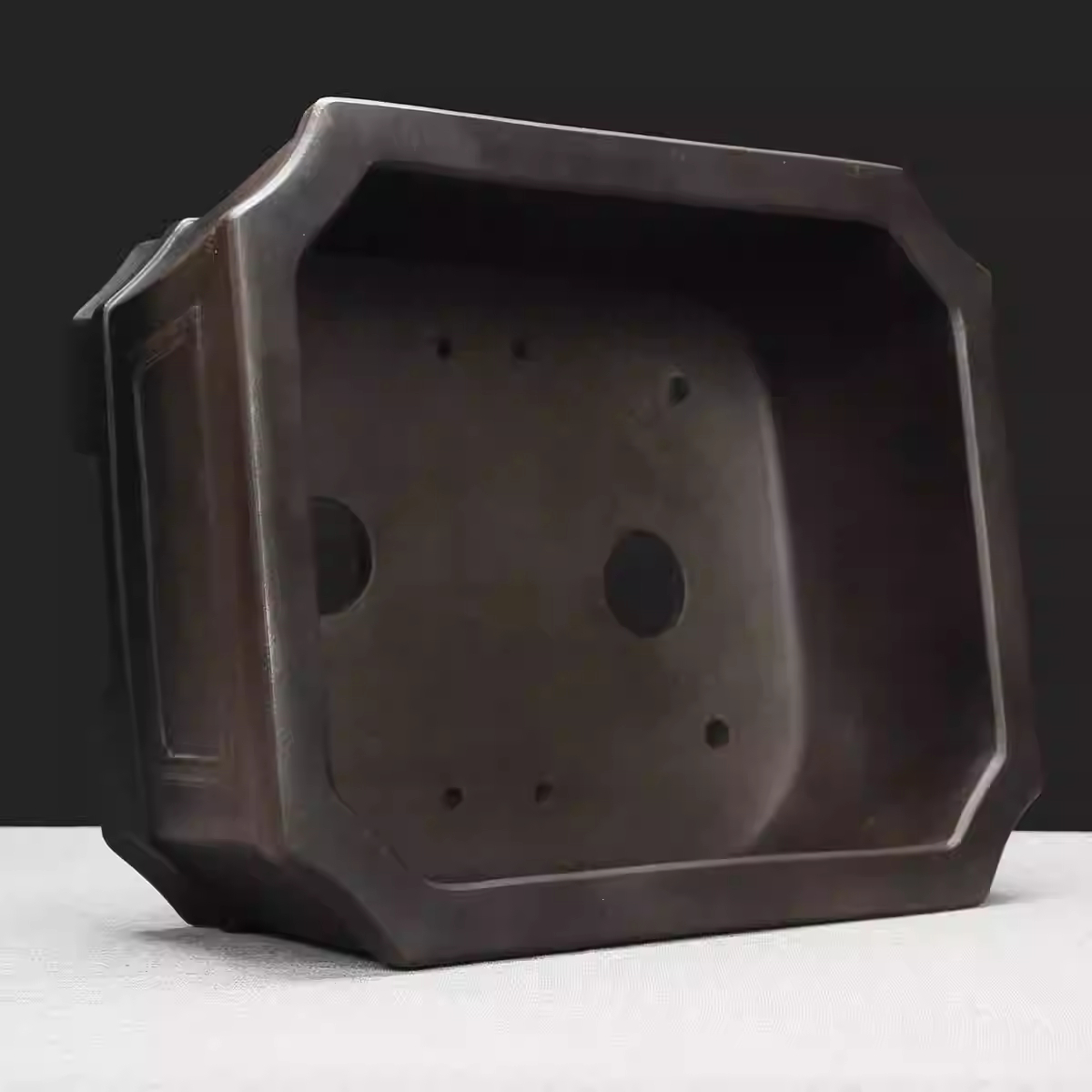 High-temperature Kiln-transformed Rectangular Purple Clay Bonsai Pot With Chamfered Corners