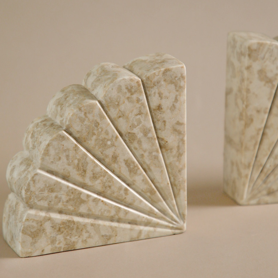 Light-luxury Marble Fan-shaped Bookend For The Living Room
