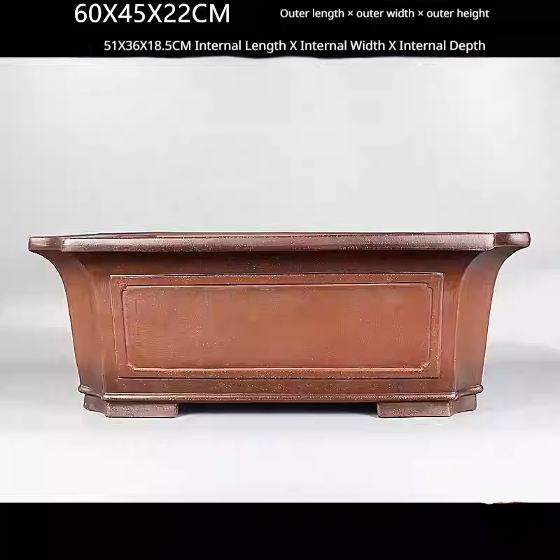Handmade Antique-style Rectangular Purple Clay Bonsai Pot