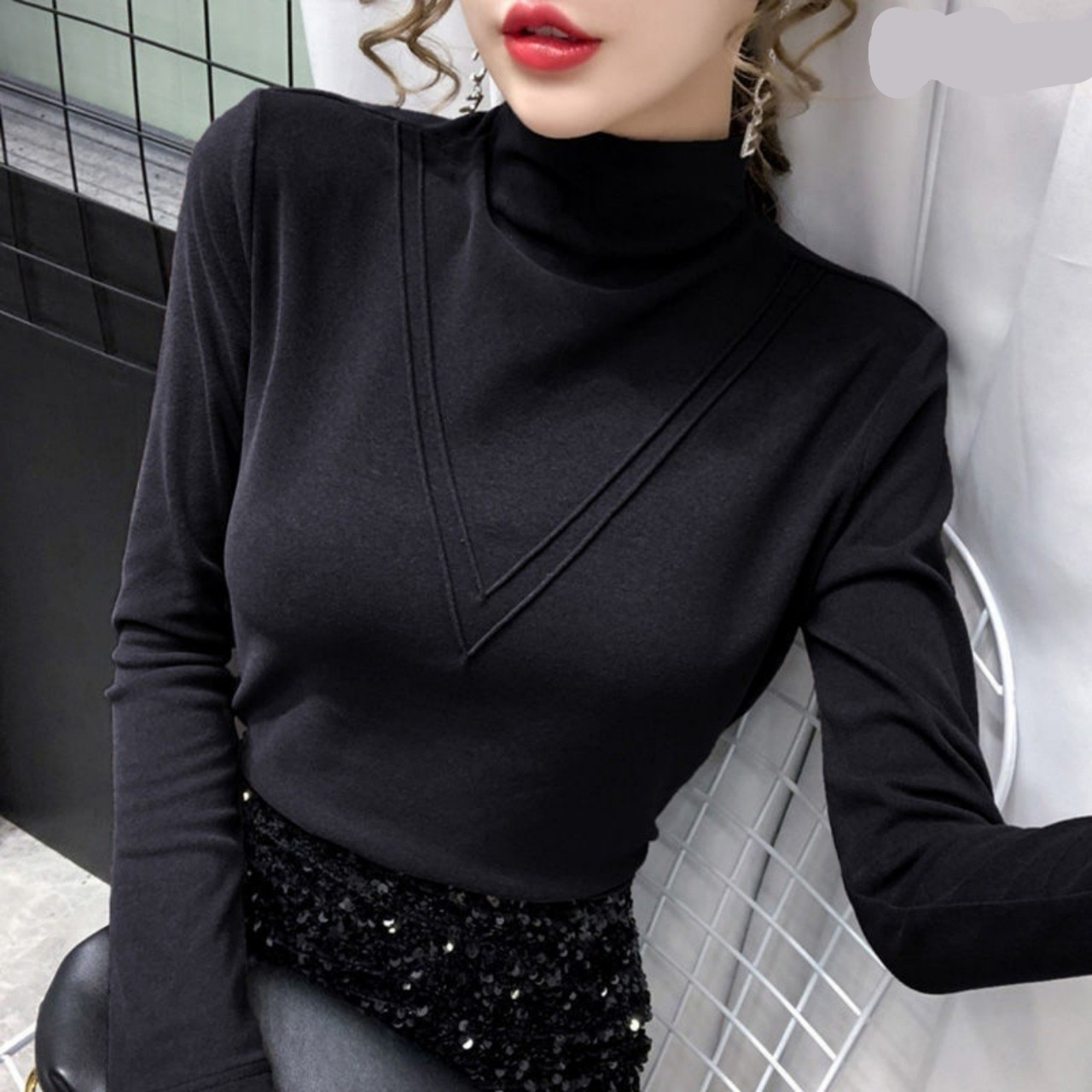 Womens Long-sleeve Mock-neck Base Layer Top