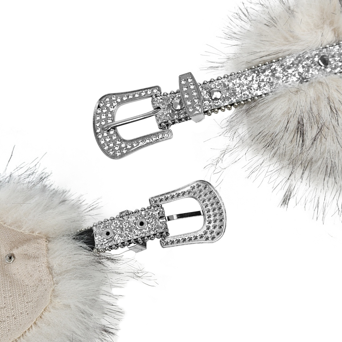 Punk Subculture Diamond-studded Personalized Fur-decorated Sequin Belt