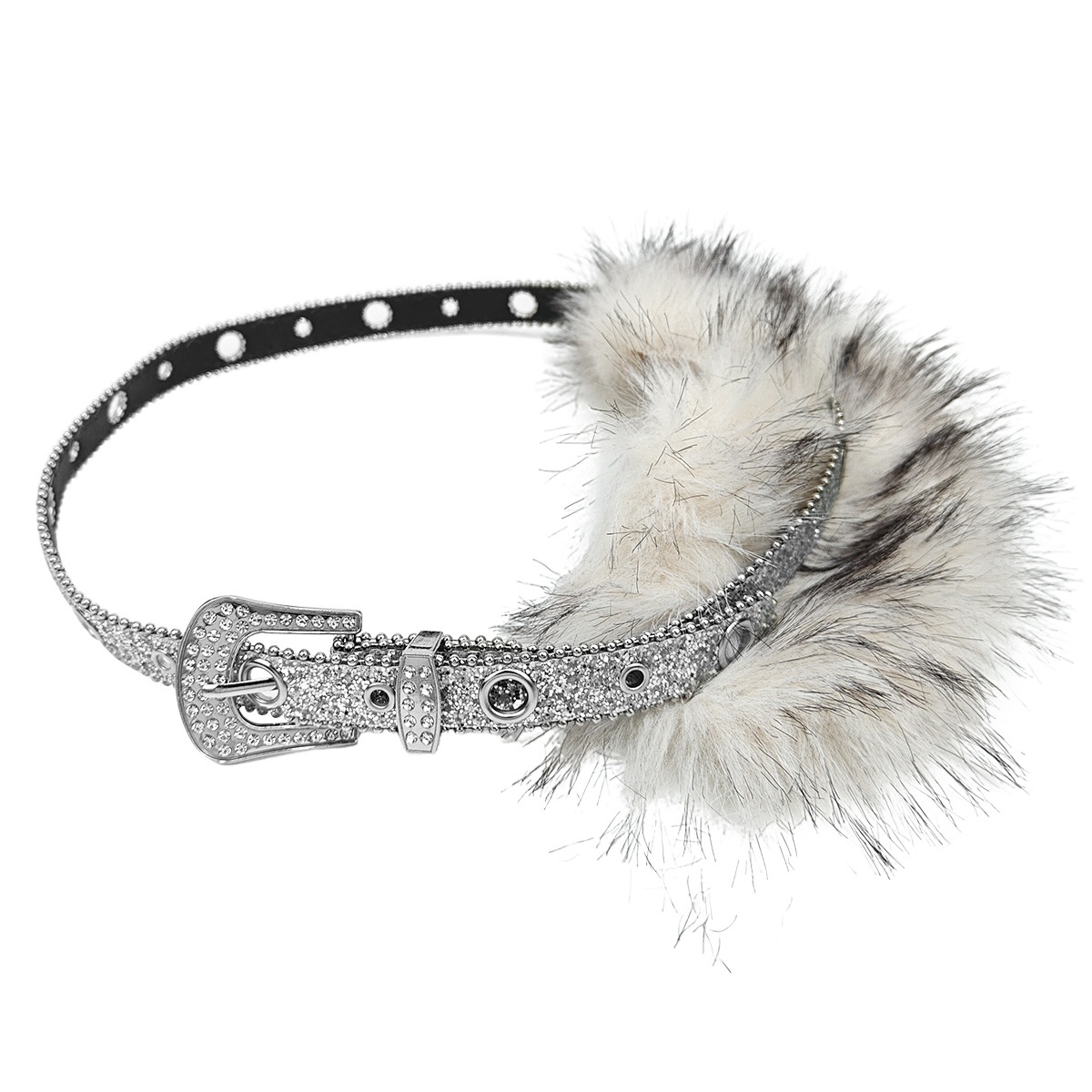 Punk Subculture Diamond-studded Personalized Fur-decorated Sequin Belt