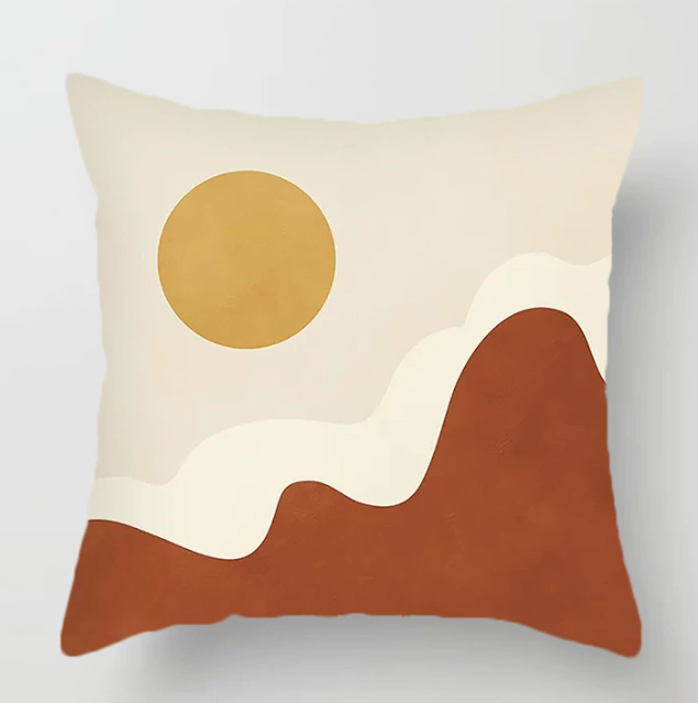 Nordic-style Minimalist Landscape Throw Pillow With Geometric Lines In Coffee Brownperfect For B&Bs