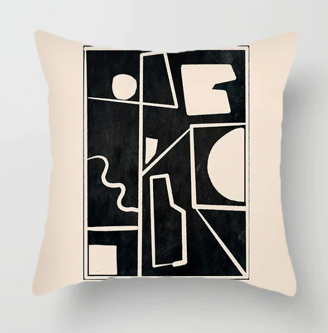 Nordic-style Minimalist Landscape Throw Pillow With Geometric Lines In Coffee Brownperfect For B&Bs