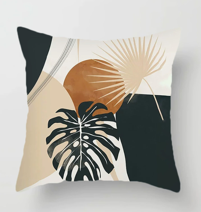Nordic-style Minimalist Landscape Throw Pillow With Geometric Lines In Coffee Brownperfect For B&Bs