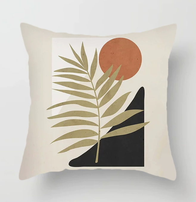 Nordic-style Minimalist Landscape Throw Pillow With Geometric Lines In Coffee Brownperfect For B&Bs