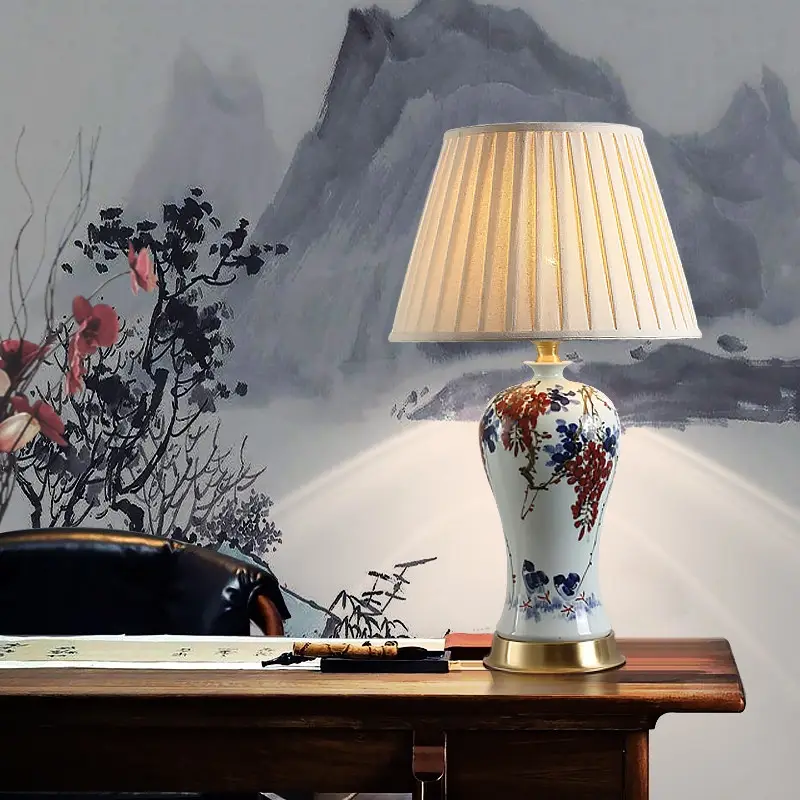 All-Copper New Chinese-Style Table Lamp From Jingdezhen Ceramics