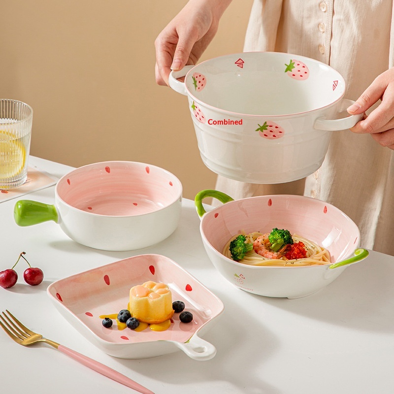 Creative Pink Strawberry-themed Hand-held Bowl Soup Pot And Baking Pan For Home Use