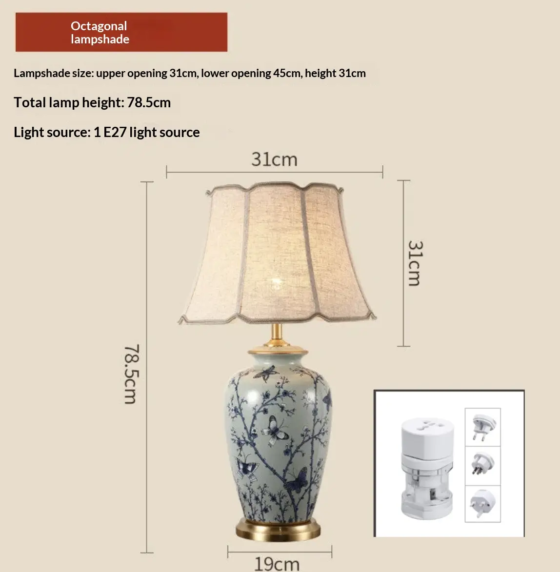 Large Ceramic Table Lamp In The New Chinese Style For American-style Living Rooms