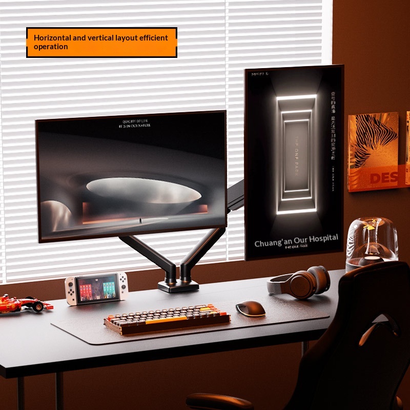 Dual-monitor Stand With Integrated Bracket, Desktop Base, And Cantilever Arm