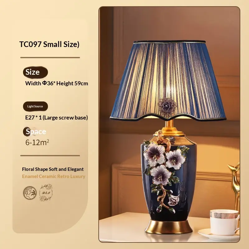 Luxury New Chinese-Style Ceramic Enamel-Glazed Brass American-Style High-End Table Lamp