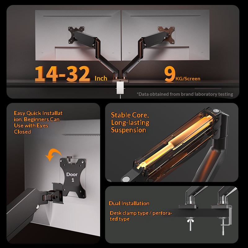 Dual-monitor Stand With Integrated Bracket, Desktop Base, And Cantilever Arm