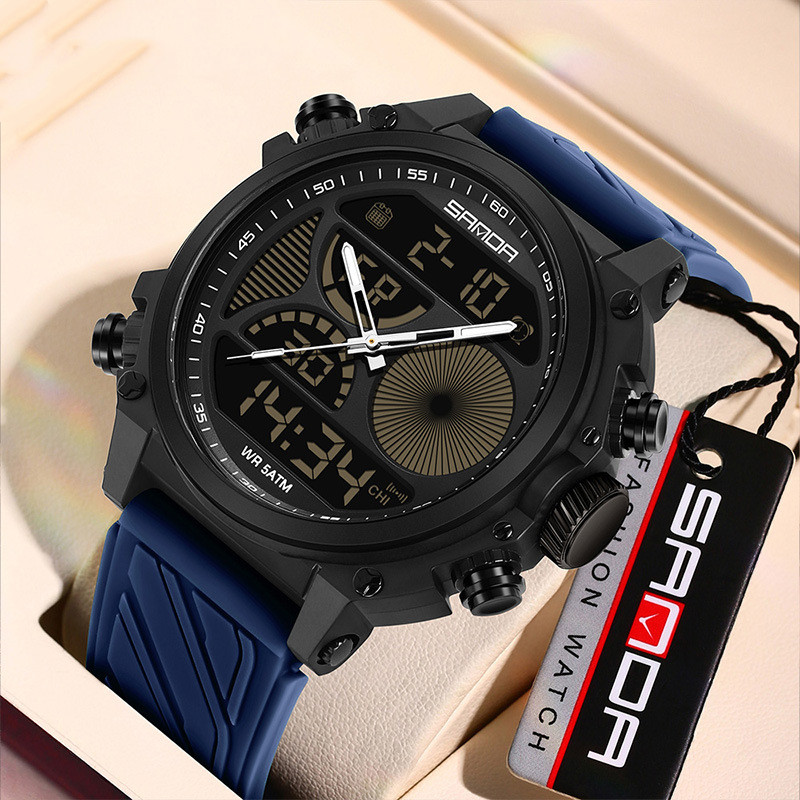 Outdoor Sports Waterproof Watch For Men Rugged Design With A Large Dial And Dual Display
