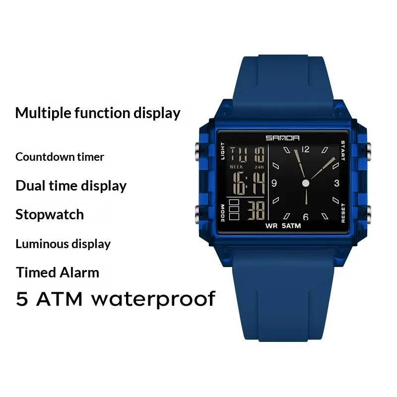 Square Large-dial Sports Watch With Waterproof Electronic Display