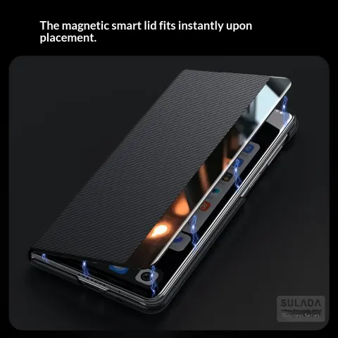 Carbon-fiber Leather Flip Case with Magnetic Card Slots