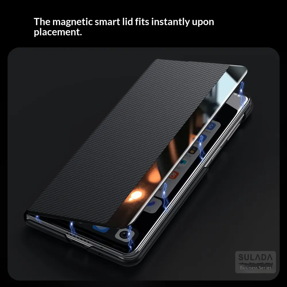 Carbon-fiber Leather Flip Case with Magnetic Card Slots