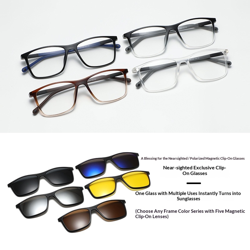 TR Magnetic Glasses For Men And Women Myopia Frame With 5-in-1 Polarized Lenses
