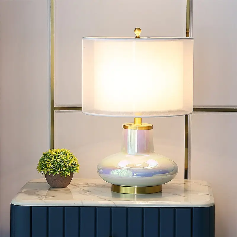 New Chinese-style Light-luxury All-copper American Remote-controlled Dimmable Ceramic Table Lamp