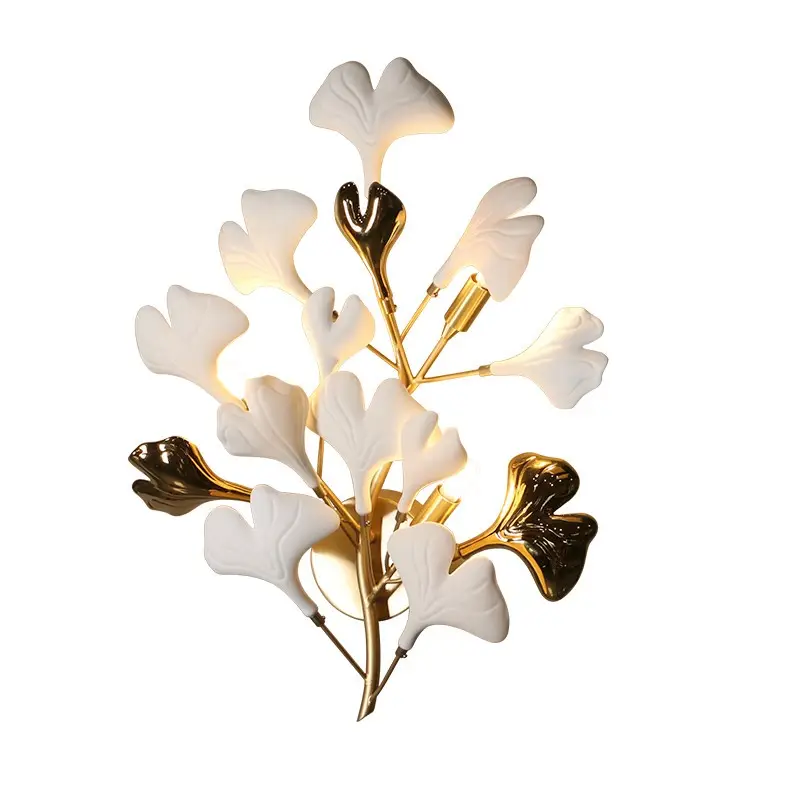 All-Copper Creative Art Crystal Wall Lamp For The Living Room With Ginkgo Leaf Design