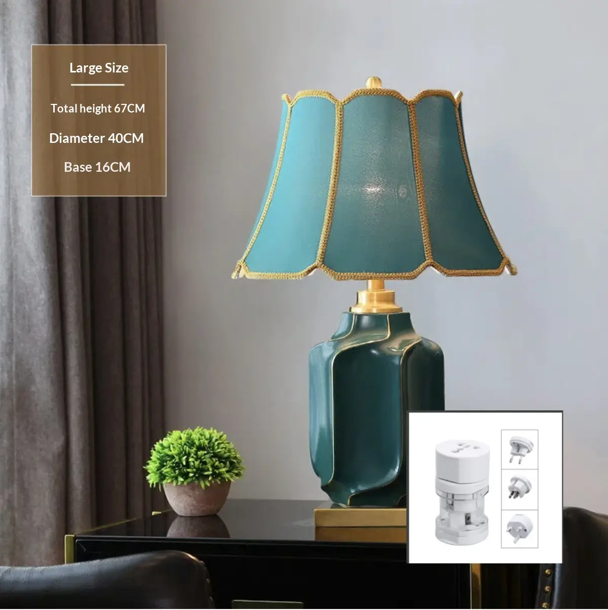 Familys New Chinese-Style All-Copper Light-Luxury Ceramic Table Lamp