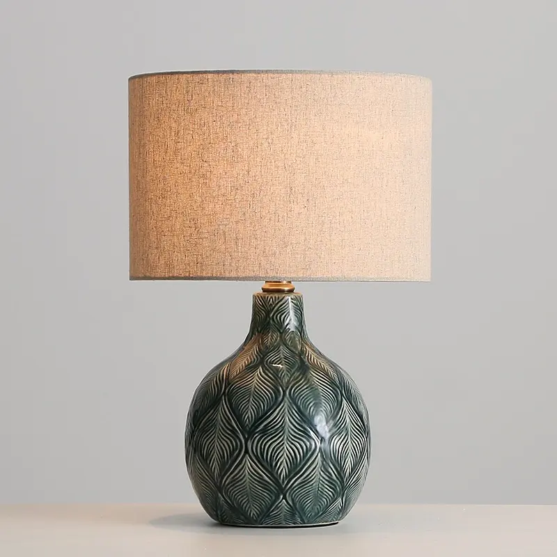 New Peacock Green Feather-Pattern Light-Luxury Ceramic Table