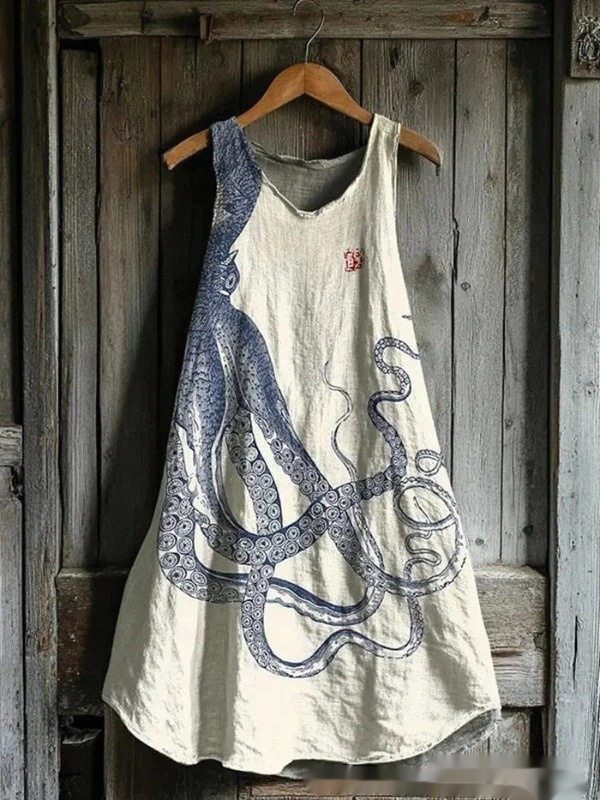 Womens Sleeveless V-Neck 3D Printed Dress