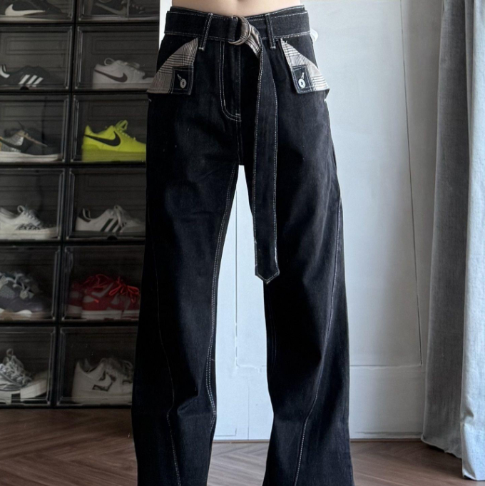 Mens American-style High-street Jeans Loose-fit Slimming Straight-leg Design