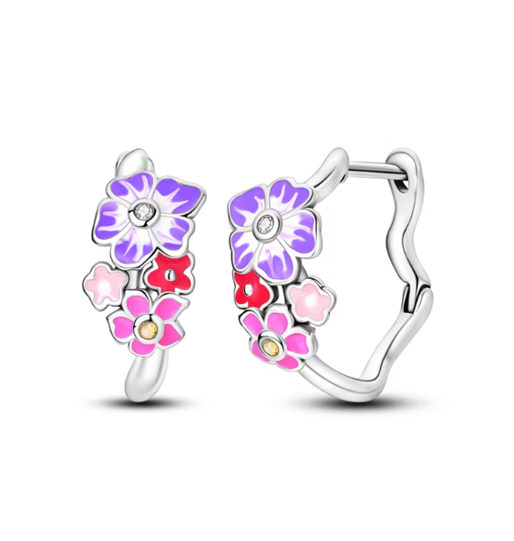 Pink-purple Iris Hoop Folded-ear Bunny Ear Jewelry Niche-design Copper-plated Silver Earrings