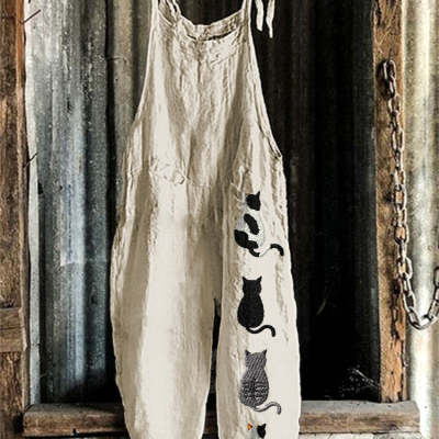 Sweet Little Print Retro Wide-leg Women's Jumpsuit