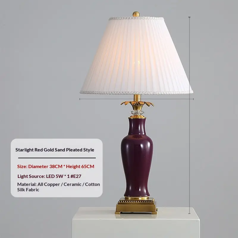 Glazed American-style Minimalist All-copper Ceramic Table Lamp