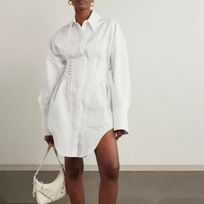 Slimming Stylish Drawstring Shirt Jacket That Accentuates The Waist