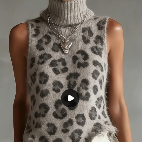 Leopard Print Sleeveless High Neck Vest Top Gavin