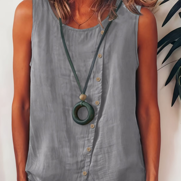 قميص بوهيمي نسائي بدون أكمام بأزرار أمامية